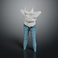 White Camisole With Wrinkled Design And Blue Jeans On Mannequin