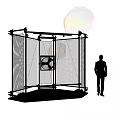 Art Installation With Metal Frame Mesh Structure Fan Floating Bubbles And Human Figure 3d model