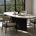 Modern Oval Marble Top Dining Table Set With Four Upholstered Chairs And Natural Light