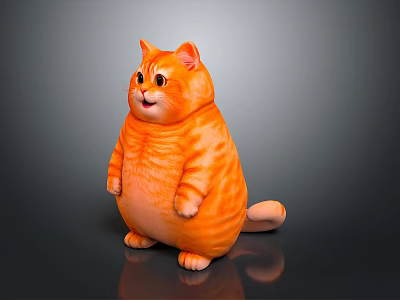 Orange Fat Cat Standing 3D Model With Orange Stripes And Gray Background 3d model