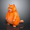 Orange Fat Cat Standing 3D Model With Orange Stripes And Gray Background