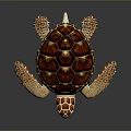 Reptile Sea Turtle With Glossy Red Orange Shell And Intricate Pattern On Reflective Dark Background