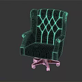Classic Black Leather Office Chair With Tufted Diamond High Back Armrests Wheels And Wooden Base