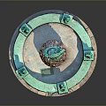Circular Decorative Fountain With Green Crocodile Center And Five Frogs Sculptures
