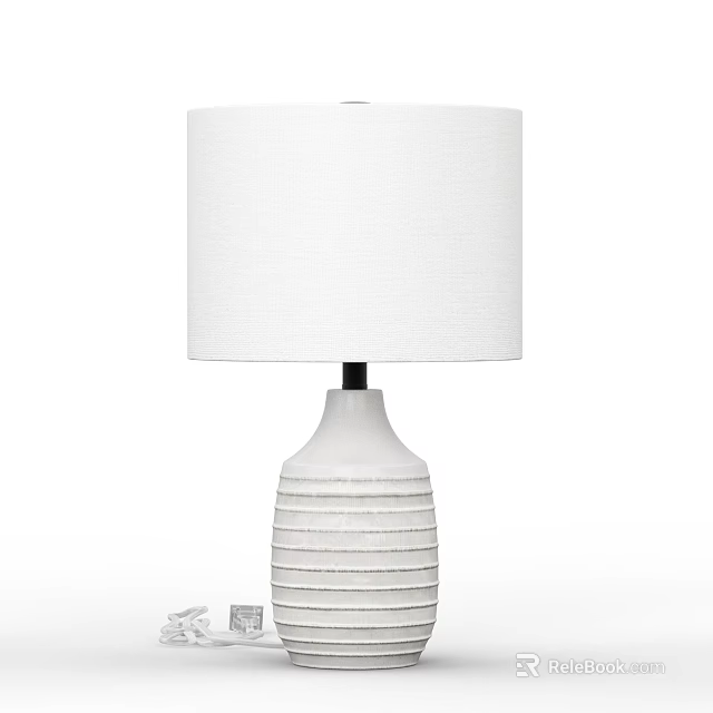 White Ceramic Table Lamp with Striped Texture Base and White Shade Modern Decor Accent Lighting 3d model 