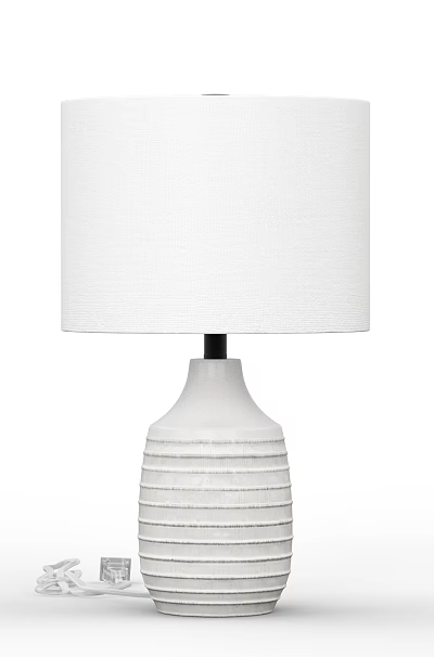 White Ceramic Table Lamp with Striped Texture Base and White Shade Modern Decor Accent Lighting 3d model