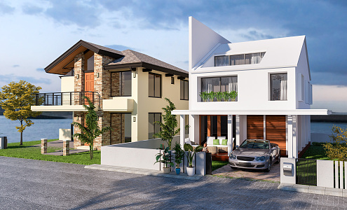 modern single-family villa residential construction villa 3d model