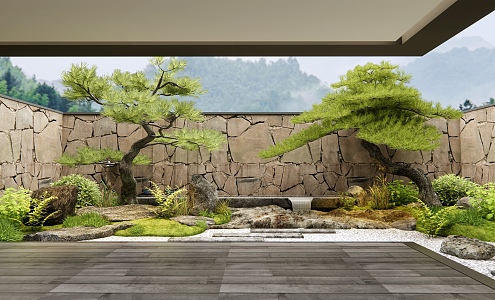 Courtyard Landscape Waterscape Pine Pohan Pine Stone Plant Landscape Shrub 3d model