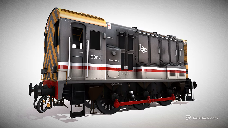 British Rail Diesel Shunter Train With Yellow Black Silver Body Red Wheels And 08117 Number 3d model 