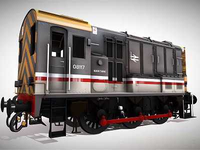 British Rail Diesel Shunter Train With Yellow Black Silver Body Red Wheels And 08117 Number 3d model