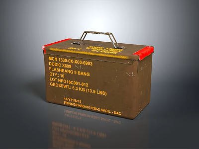 Sturdy Metal Hardware Toolbox With Red Edges Yellow Labels And Handle For Storage 3d model