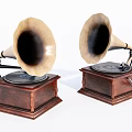 Vintage Gramophones With Wooden Base And Horn Speakers For Audio Playback