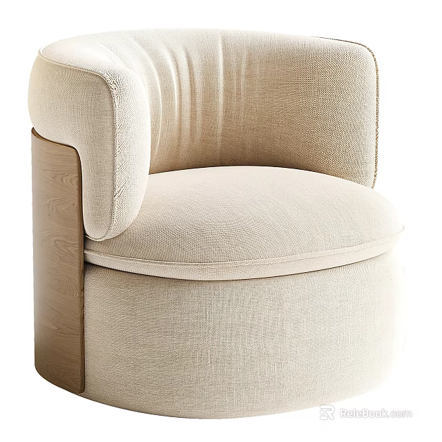 Beige Fabric Single Sofa With Curved Armrests And Modern Rounded Base Design 3d model 