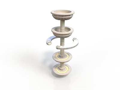 White Three Tiered Decorative Stand With Round Tiers And Curved Arm 3d model