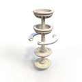 White Three Tiered Decorative Stand With Round Tiers And Curved Arm