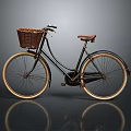 Vintage Bicycle With Wicker Basket Brown Seat Black Frame And Golden Rims