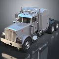 Silver Heavy Duty Truck With Chrome Grille Tall Cab Exhaust Pipes And Reflective Surface