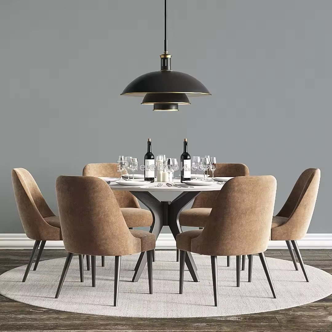 Modern round dining table and chair 3d model