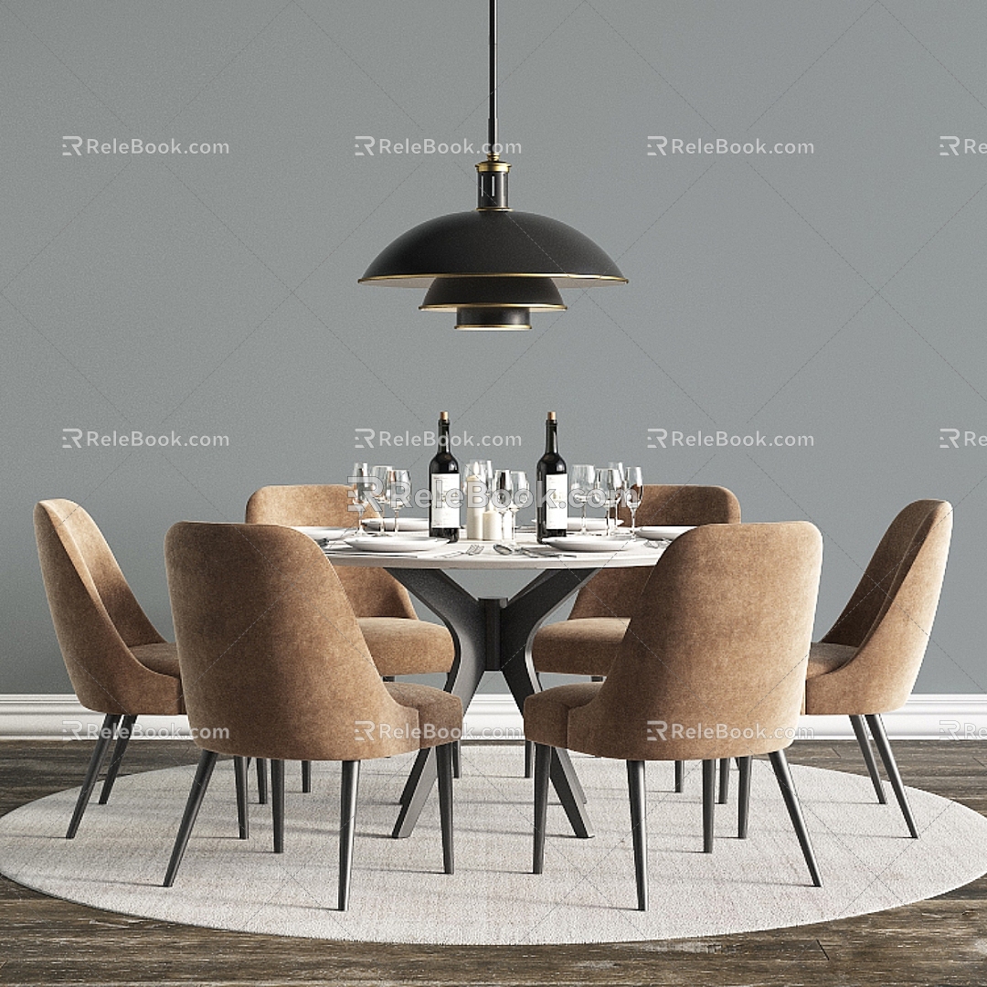 Modern round dining table and chair 3d model