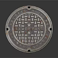 Circular Manhole Cover With Text Lattice Pattern And Metallic Surface 3d model