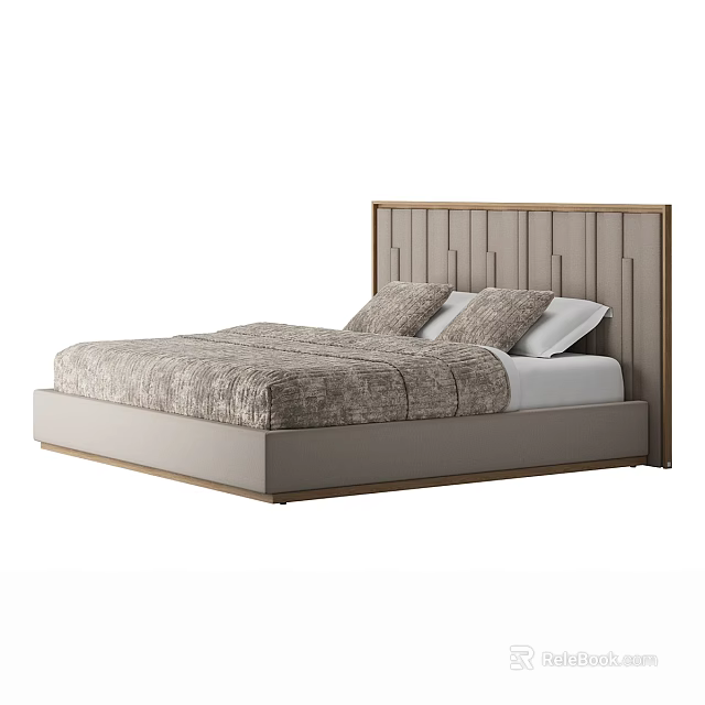 Luxury Modern Upholstered Double Bed With Stylish Fabric Headboard And Cozy Bedding For Home Bedroom 3d model 