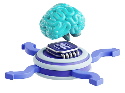Smart Machine with Blue Brain and Central Chip Connected by Arrows 3d model