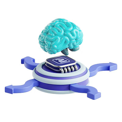 Smart Machine with Blue Brain and Central Chip Connected by Arrows 3d model