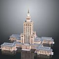 Grand Classical Style Building Featuring Tall Central Tower Spire Symmetrical Wings And Ornate Window Details