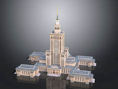 Grand Classical Style Building Featuring Tall Central Tower Spire Symmetrical Wings And Ornate Window Details 3d model