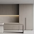 Modern Kitchen With Sleek Wooden Cabinets Island Countertop And Built in Appliances