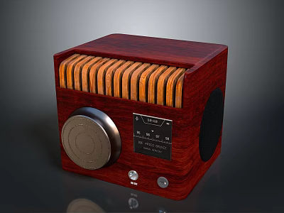 Vintage Red Wooden Radio With FM Tuning Knob And Front Grill Design 3d model