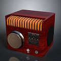 Vintage Red Wooden Radio With FM Tuning Knob And Front Grill Design