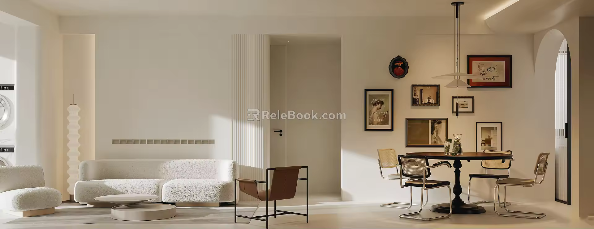 Modern Guest Restaurant Home Multi-person Sofa Leisure Chair Coffee Table Combination Dining Table and Chair Combination Hanging Picture Combination 3d model