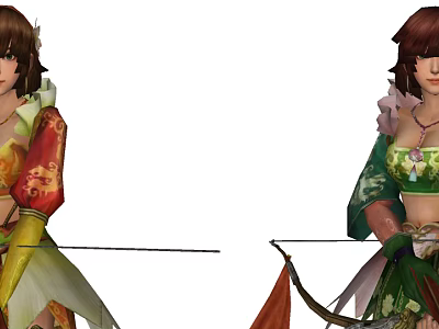 Fantasy Female Archer Game Characters In Traditional Colorful Costumes With Bow And Accessories 3d model