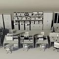 Modern Office Workspace With Multiple Desks Computers Chairs And Storage Cabinets 3d model