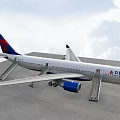 Delta Airline Airplane With Open Doors And Deployed Slides On Tarmac Under Cloudy Sky
