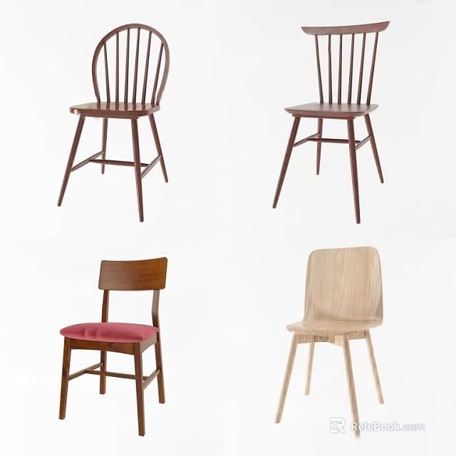 Various Design Leisure Chairs Featuring Wooden Frames Red Cushion And Different Backrests 3d model 