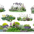 Colorful Garden Flower Assortments With Purple Blue White Blooms And Green Plants