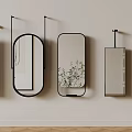 Modern Various Mirrors With Metal Frames Hung On Wall In Different Shapes 3d model