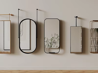 Modern Various Mirrors With Metal Frames Hung On Wall In Different Shapes 3d model