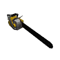 Yellow And Silver Chainsaw Power Tool With Long Cutting Chain And Handle