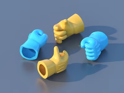 Colorful Plastic Thumbs Up Hand Models In Yellow And Blue 3d model