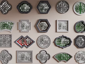 New Chinese Style Hollow Window Hollow Window Landscape Wall Grate Window Antique Leaking Window Hollow Garden Window 3d model