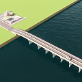 Concrete Road Bridge With Street Lamps And Vehicles Over Blue Water