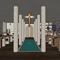 Elegant Restaurant Lobby With Columns Wooden Floor Central Water Feature Sofas And Tables