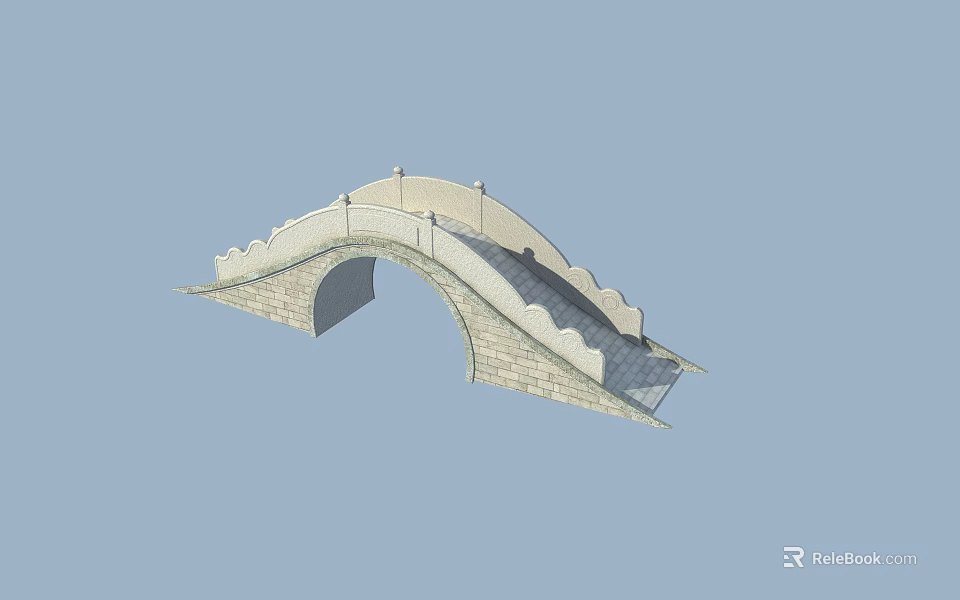 Traditional Stone Arch Bridge With Curved Structure And Ornate Railings 3d model 
