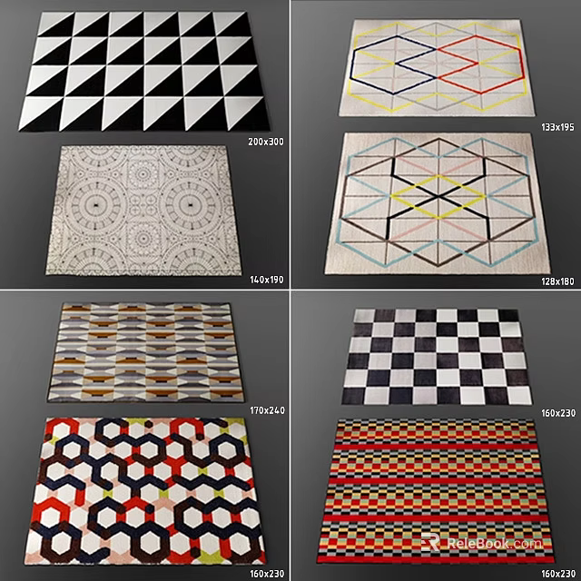 Modern Square Rugs With Colorful Geometric Patterns And Different Designs For Home Decor 3d model 