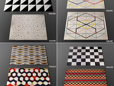 Modern Square Rugs With Colorful Geometric Patterns And Different Designs For Home Decor 3d model