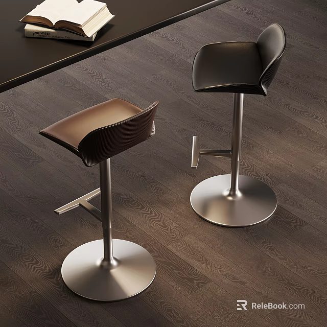 Modern Black And Brown Bar Stools With Metal Base And Sleek Design 3d model 