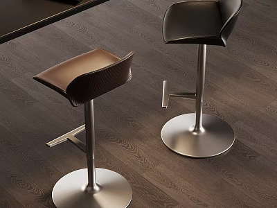 Modern Black And Brown Bar Stools With Metal Base And Sleek Design 3d model